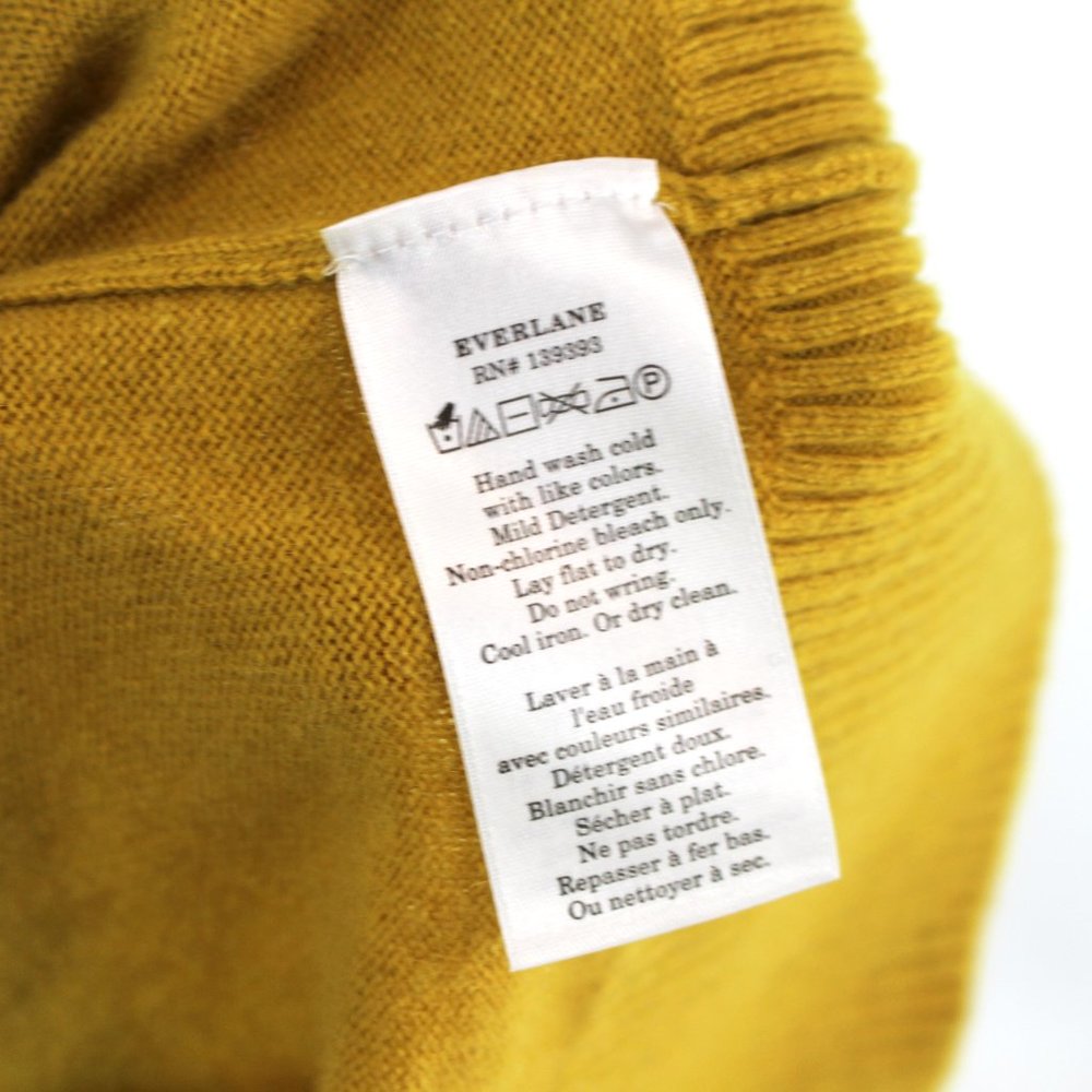 Everlane Cashmere Golden Yellow Crewneck Sweater Small Rib Knit Pullover S - Picture 7 of 7